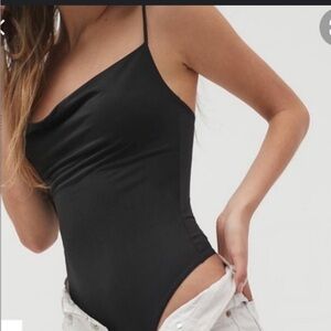 Urban Outfitters Out From Under Black Slinky Draped Cowl Neck Bodysuit L